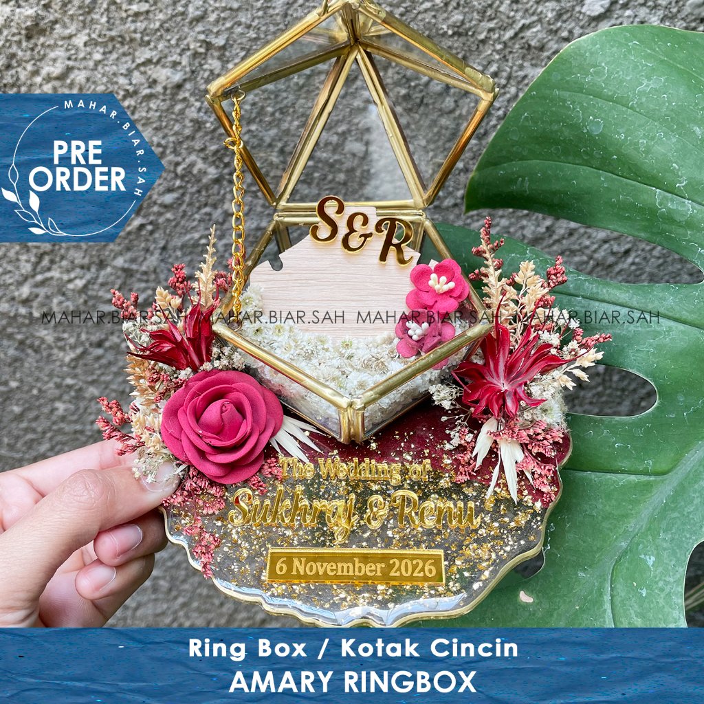 PO AMARY Ring Box Resin Necklace / Ring Bearer Tempat Kalung Ringbox Kalung Terrarium Mahar Seseraha