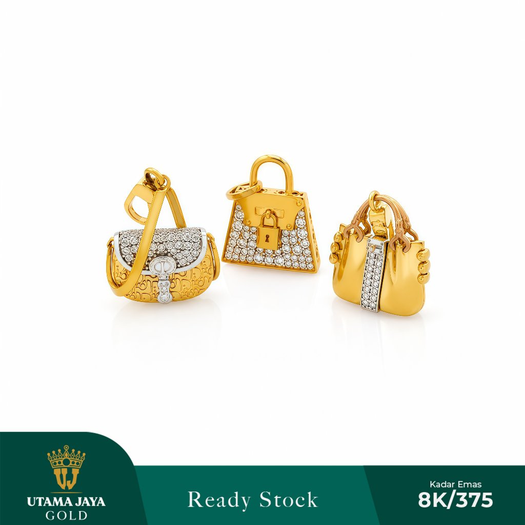 Liontin emas model tas variasi mata-mata 375 /8k