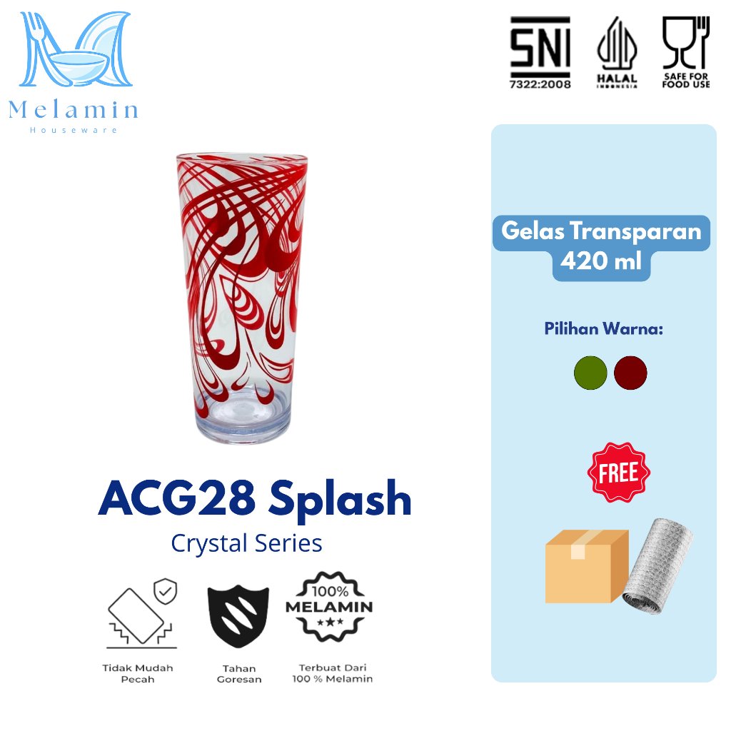 Onyx Gelas Transparan Bening Besar 420ml Plastik Bebas BPA SNI - Crystal Series ACG28 Splash