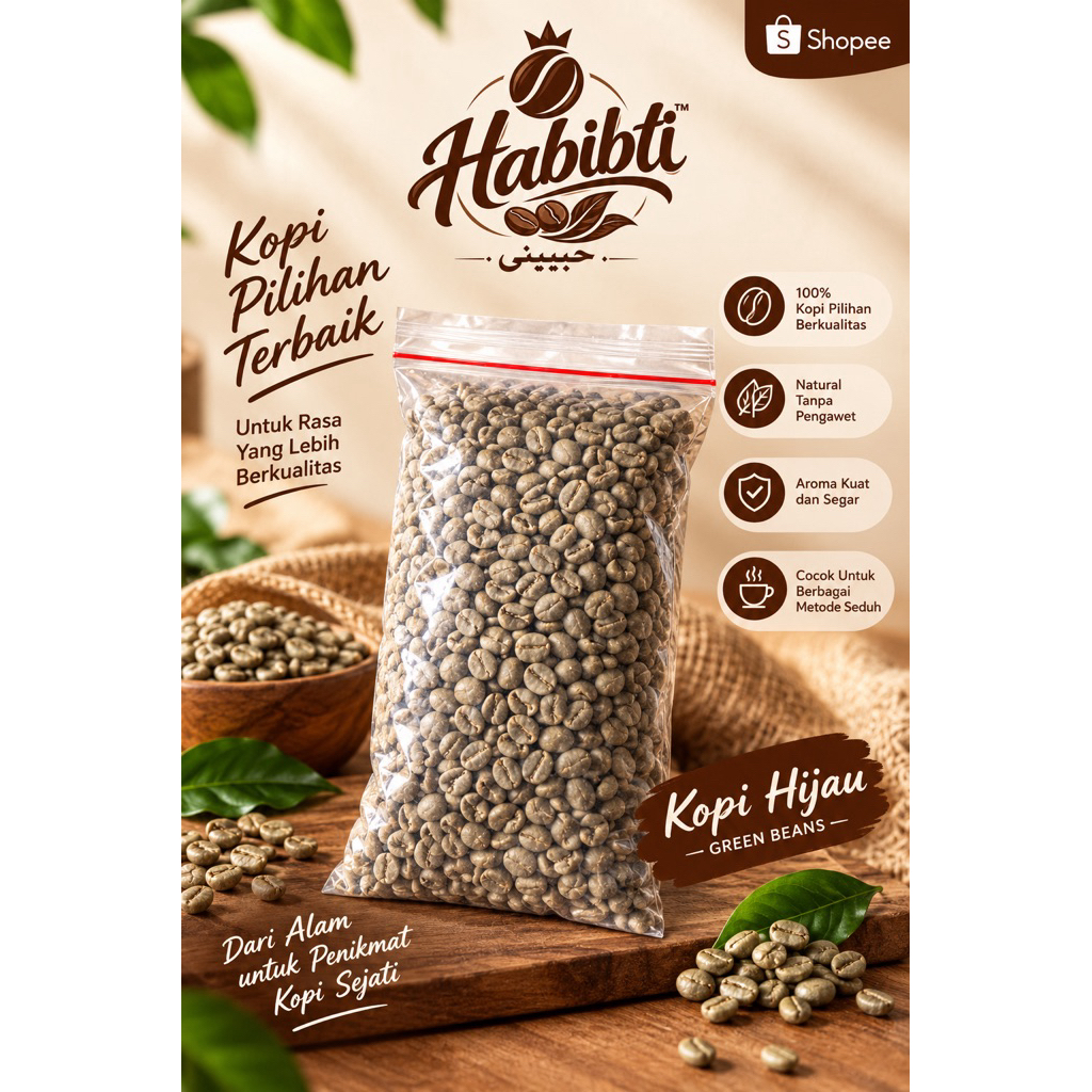 Habibti Green Bean Kopi Arabika Berastagi Medan Original Full Wash Biji Kopi Mentah
