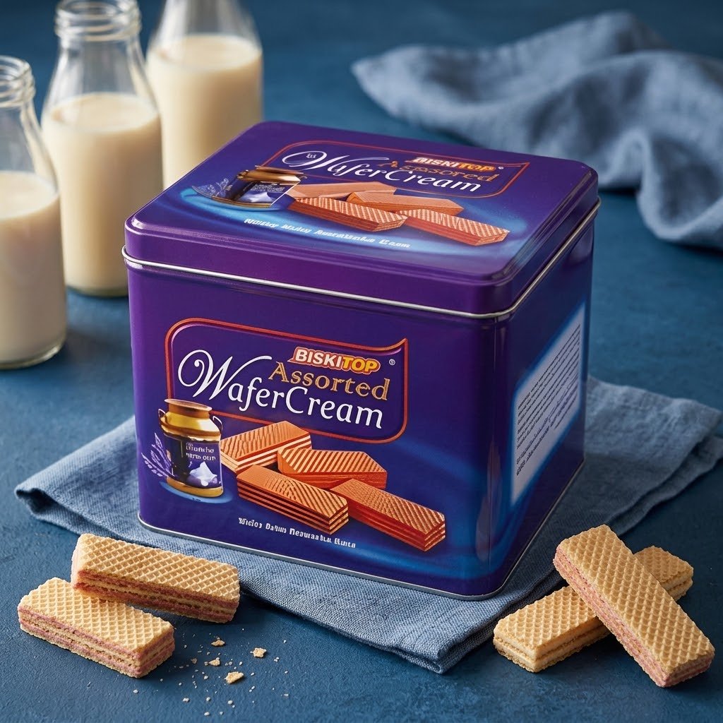 Biskitop Wafer Cream Kaleng - Wafer untuk Camilan Keluarga, Wafer Aneka Rasa untuk Camilan