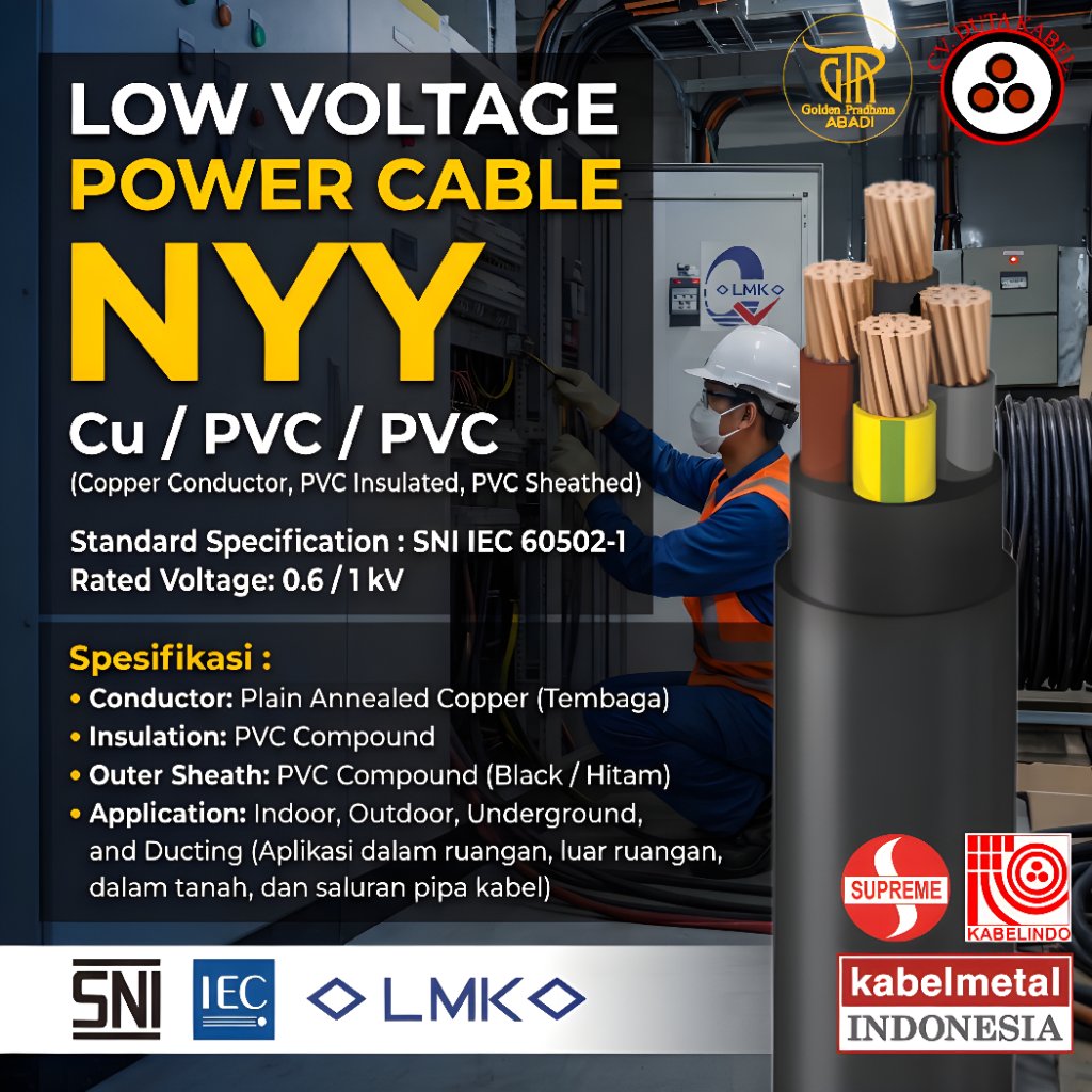 Kabel Listrik NYY 4x120 / 4x150 / 4x185 / 4x240 / 4x300 mm2 SUPREME / KABELMETAL (KMI) / KABELINDO /