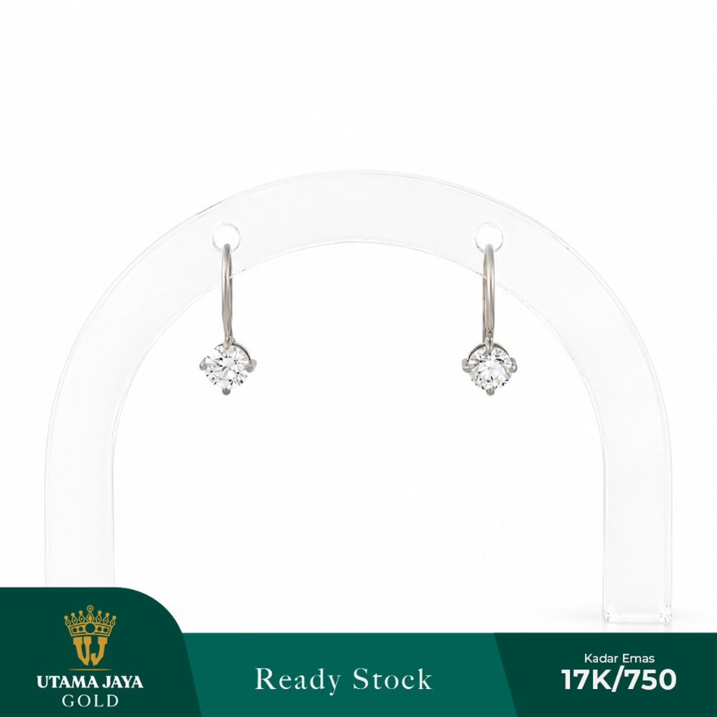 Anting Desi Emas Putih Rhodium Permata Bulat 17K/750 - Simple Elegant