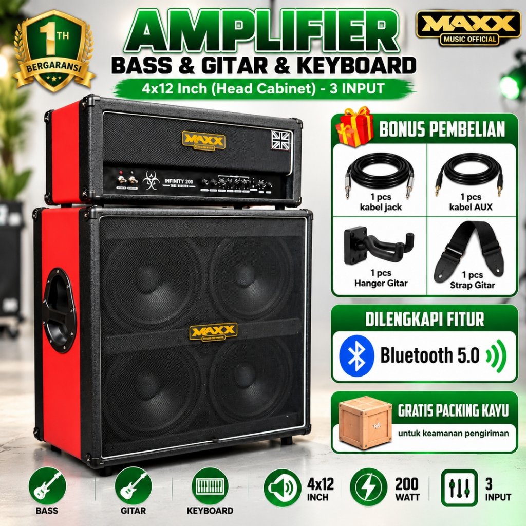 Ampli Bass & Gitar Bluetooth Original bisa untuk karaoke 4x12 Inch 3 Input Maxx Engineering Head Cab