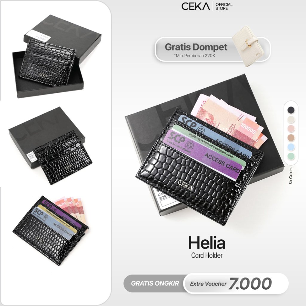 CEKA Dompet Wanita Kecil Kartu Mini Kulit Croco Card Holder Premium - Helia Card