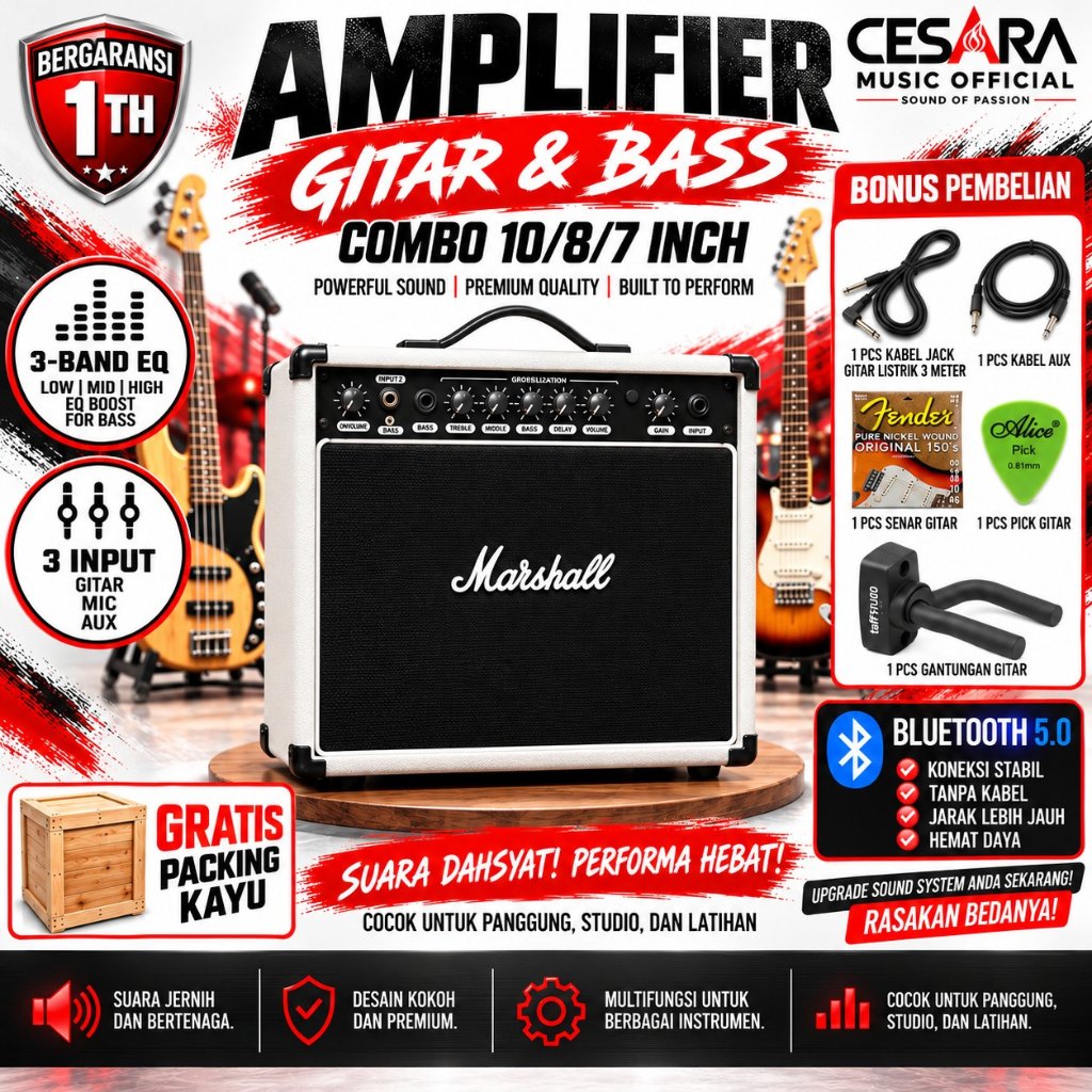 Ampli gitar dan bass 10 inch 8 inch 7 Inch bluetooth 3 input bisa untuk karaoke ada efek delay & dis
