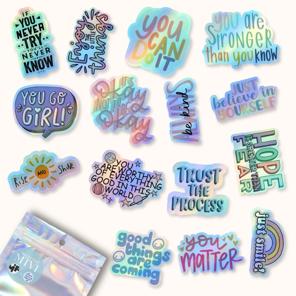 

[1 Pack] Sticker Hologram Quotes Motivation Premium Laminasi , Stiker Hologram Kata Kata Motivasi Premium Dekorasi Laptop Tumblr Gitar