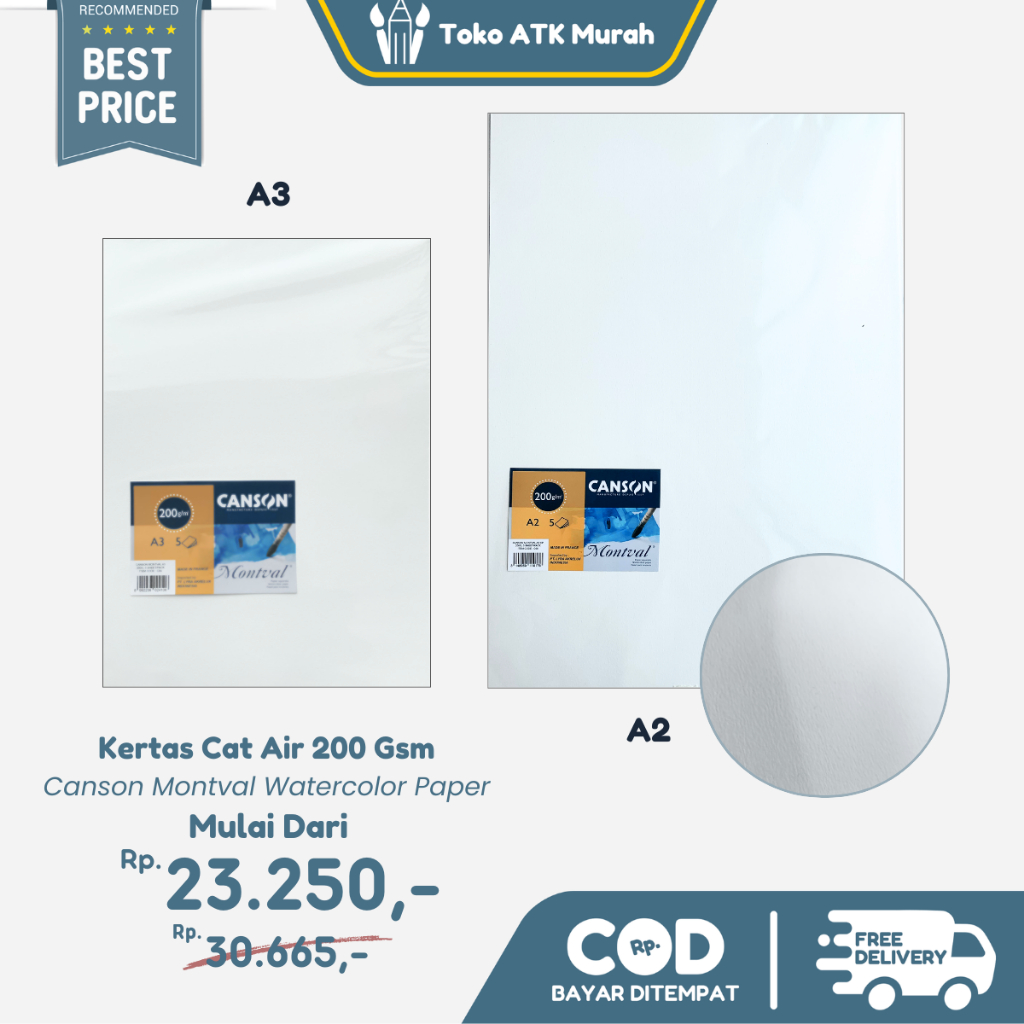 

Canson Montval A3 / A2 200 gsm ( 1 Pack Isi 5 Lembar ) | Watercolor Paper Import - Kertas Cat Air