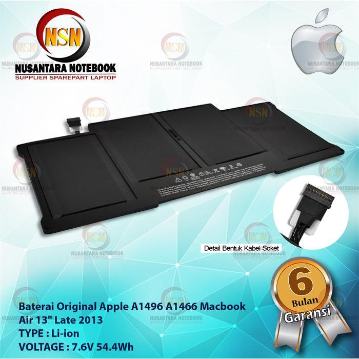 Baterai Apple A1496 A1466 Macbook Air 13" Late 2013 Original