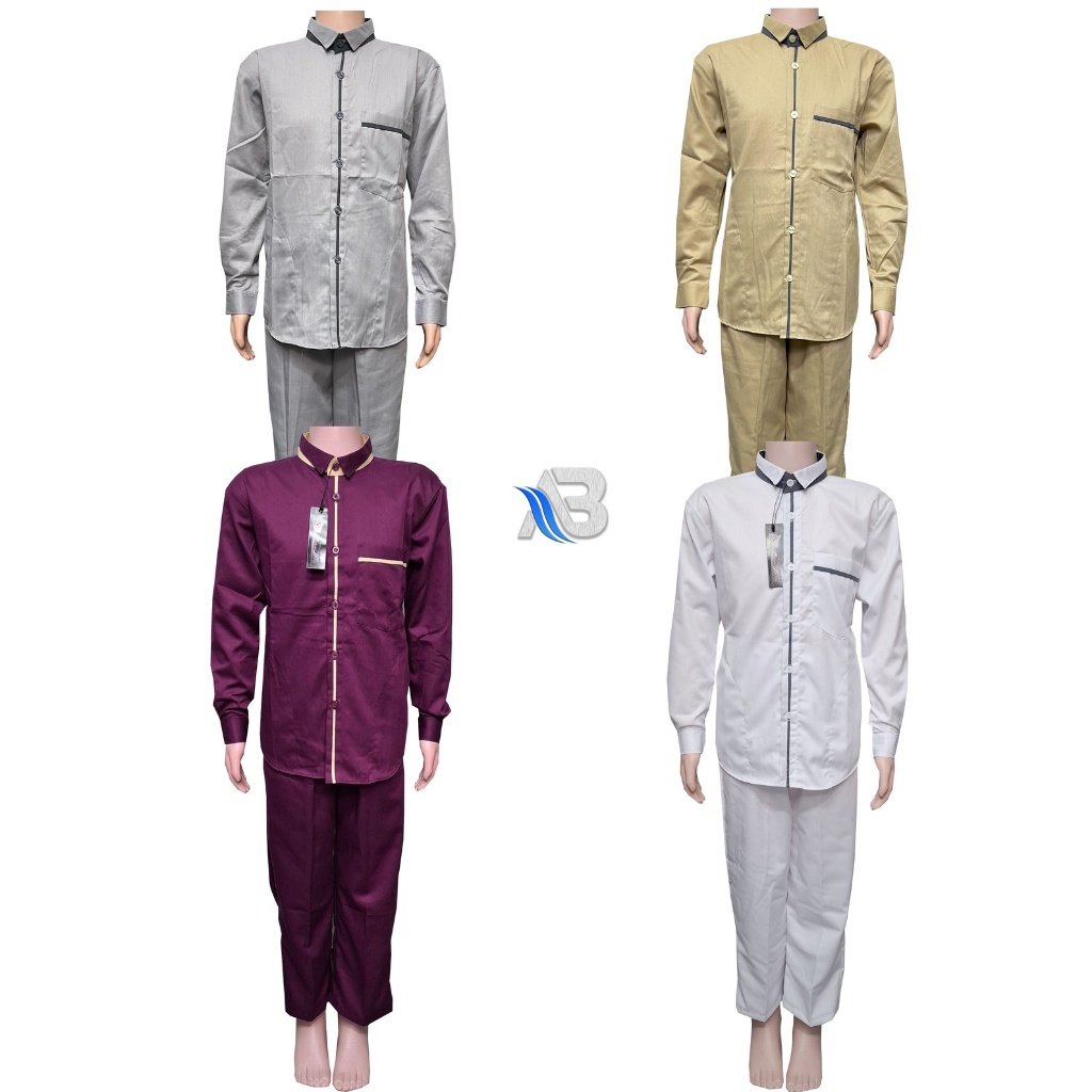 Baju Koko setelan Kemko Anak Laki-laki Lengan Panjang Bahan Katun Al kahfi Official
