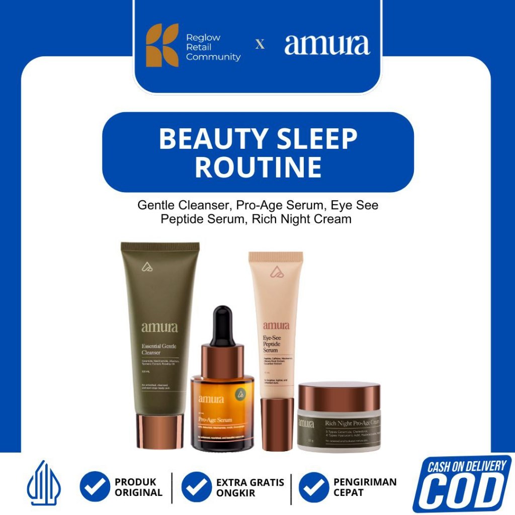 AMURA BEAUTY SLEEP ROUTINE - Bundling Amura by Reglow Beauty Sleep Routine Cleanser Penuaan Pini / A