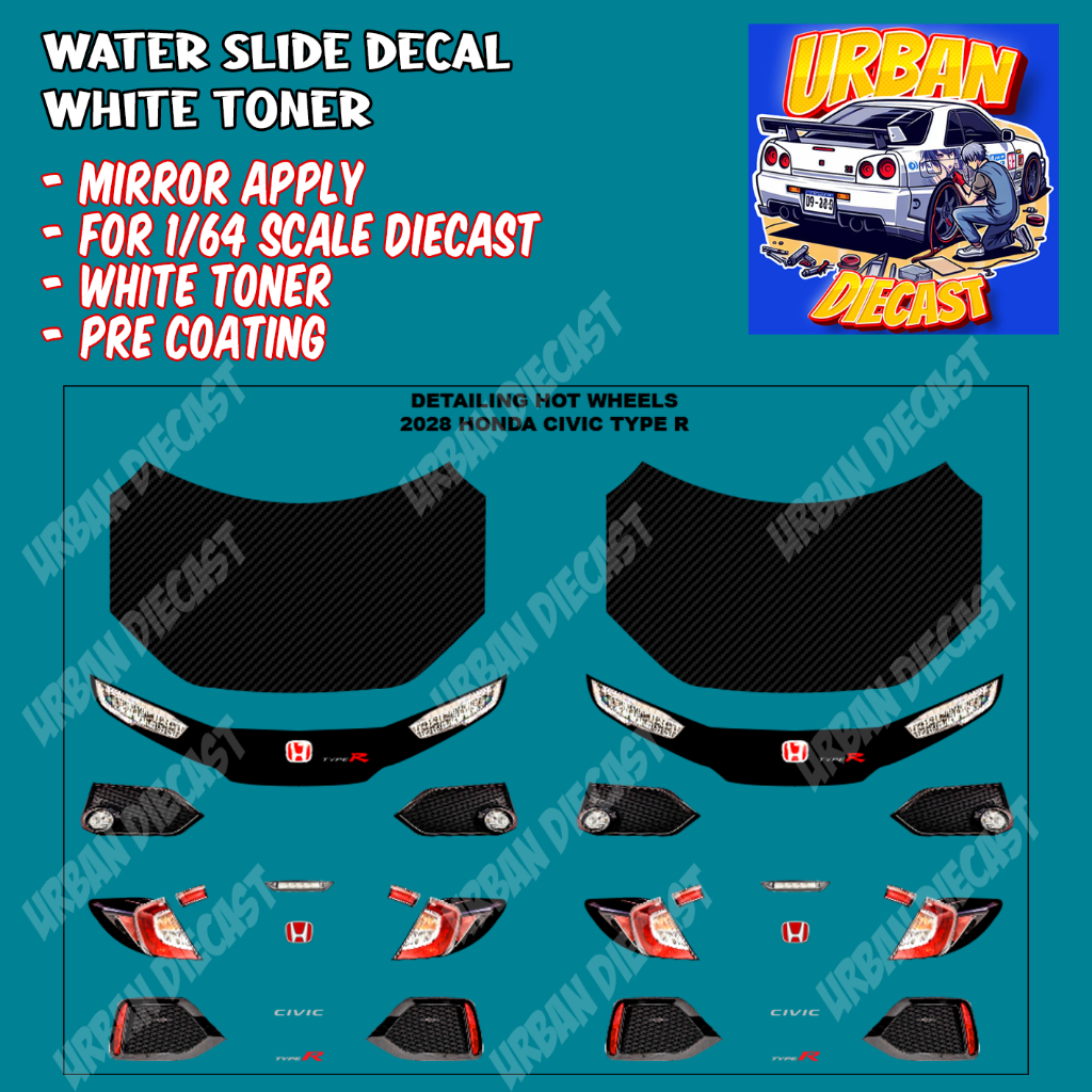 Decal hot wheels 2018 civic type R detailing