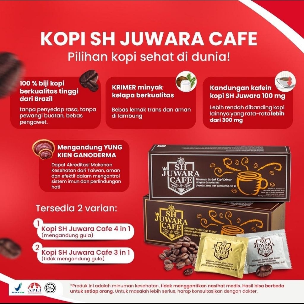

SH JUWARA CAFE kopi kesehatan dengan Ganoderma terbaik di dunia (TIDAK PAKAI GULA)