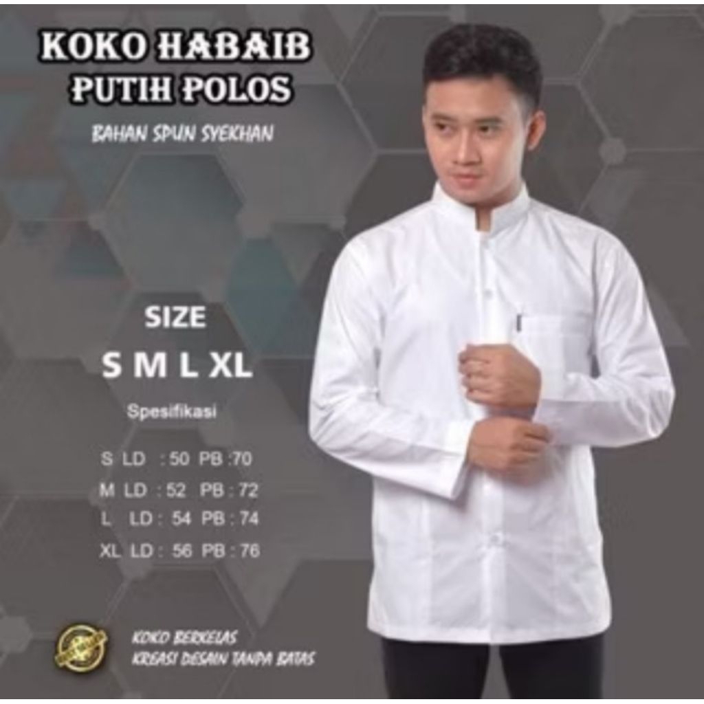 BAJU KOKO HABAIB PUTIH POLOS LENGAN PANJANG KOKO HABAIB KOKO MODEL AMMU