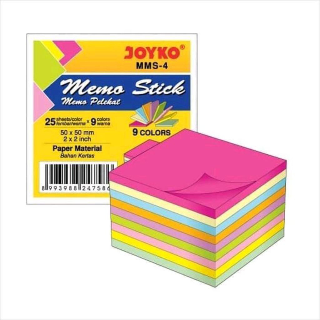 

Joyko Memo Stick MMS-4 9 Warna 25 Lembar Kertas 50x50mm 2x2 Inch Memo Pelekat Joyko