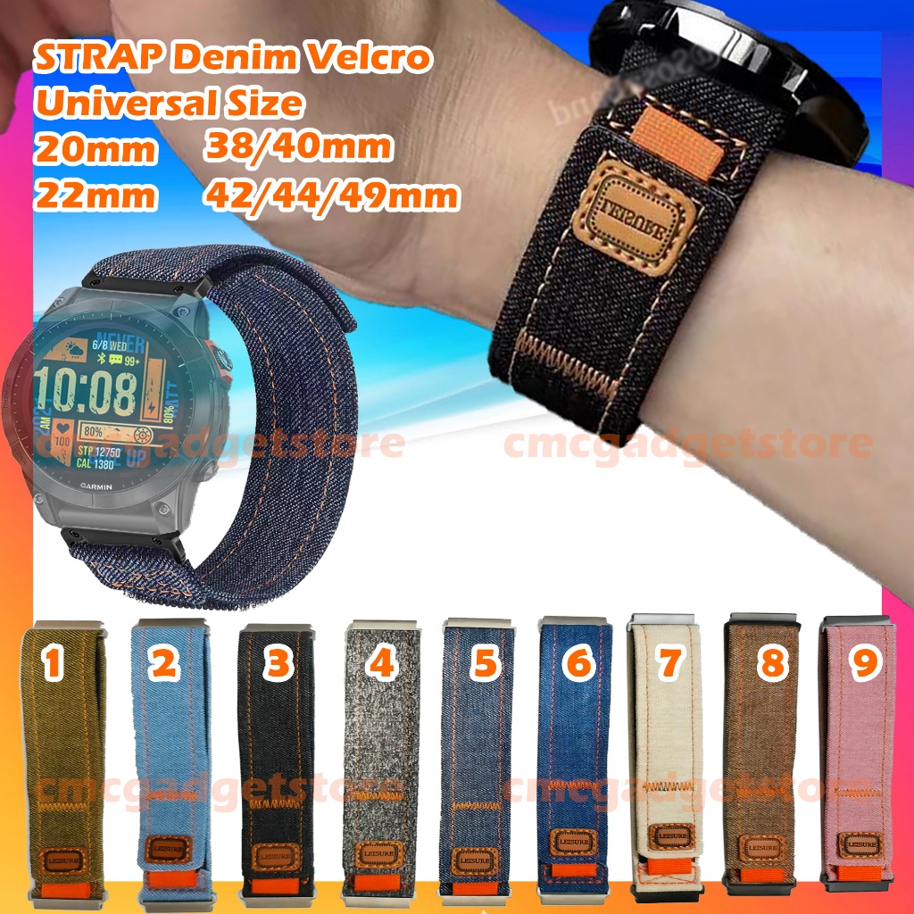 Strap Smartwatch DENIM VELCRO CormiC Tali Jam Tangan Fabric Kain Lembut 22mm 20mm 18mm 24mm 26mm Uni