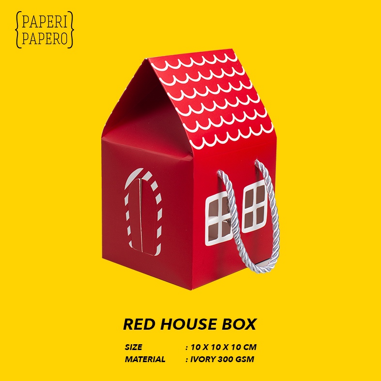 

Red House Box (10x10x10 cm) - Kotak Packaging Rumah Merah Natal dengan Tali Handle Xmas (1 Pcs)