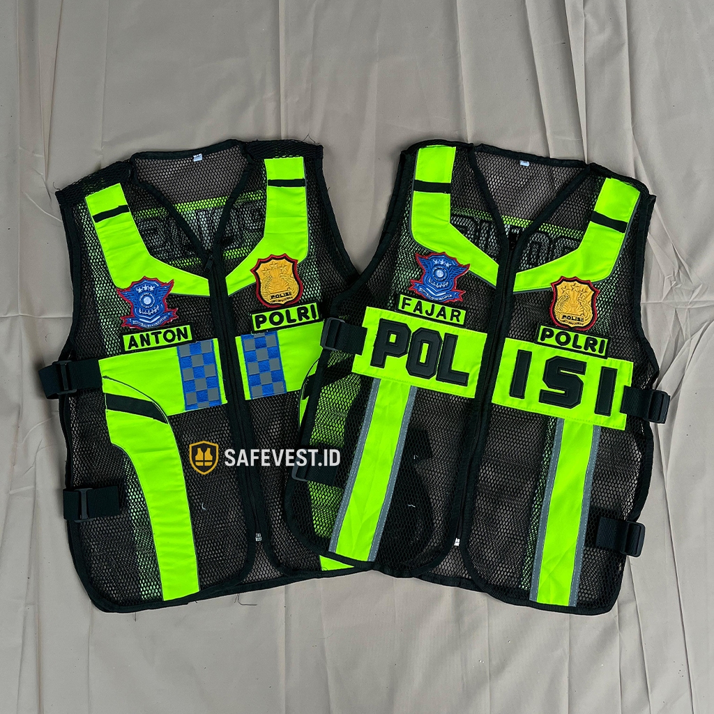 Rompi Polisi Jaring Lantas Polri Bordir Hitam Hijau Stabilo Terbaru
