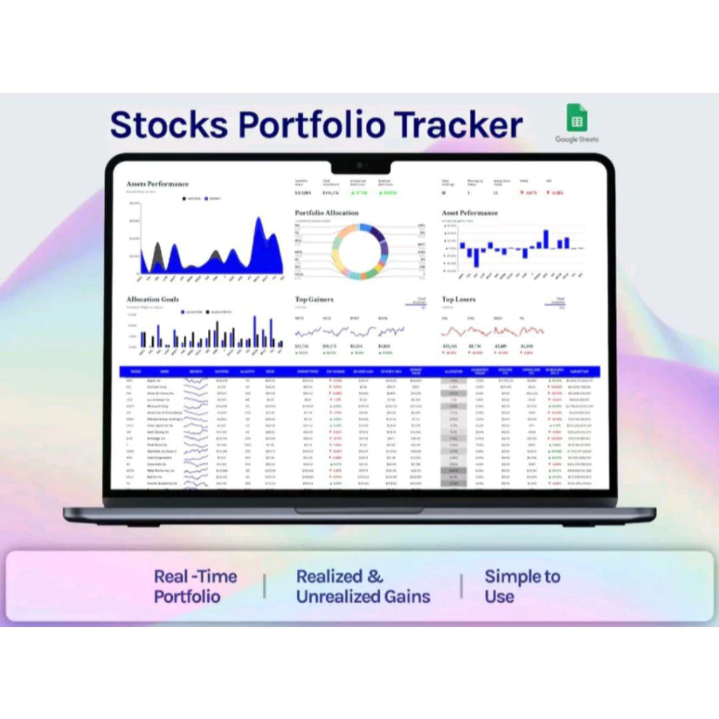 STOCK PORTOFOLIO TRACKER SAHAM TEMPLATE GOOGLE SHEETS SPREADSHEET EXCEL DASHBOARD