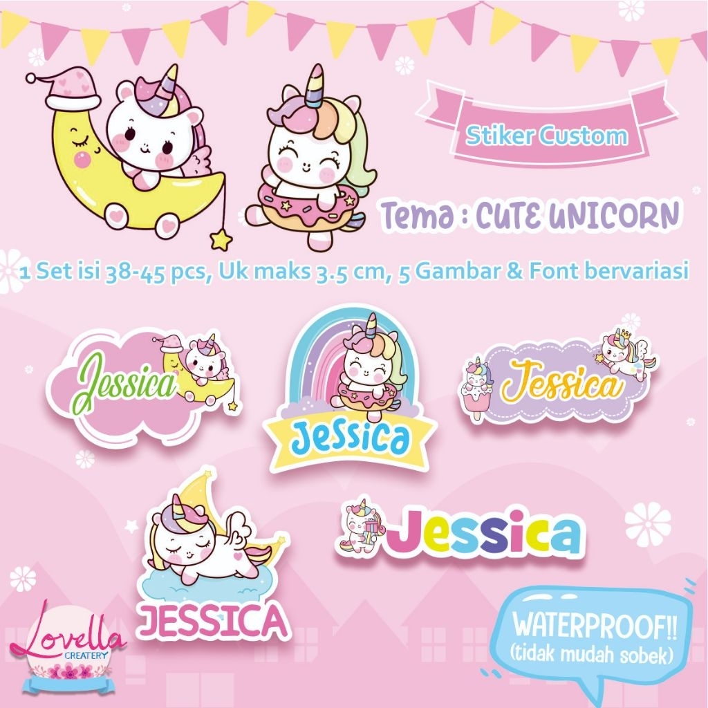 

STIKER NAMA ANAK / STIKER NAMA WATERPROOF TEMA CUTE UNICORN
