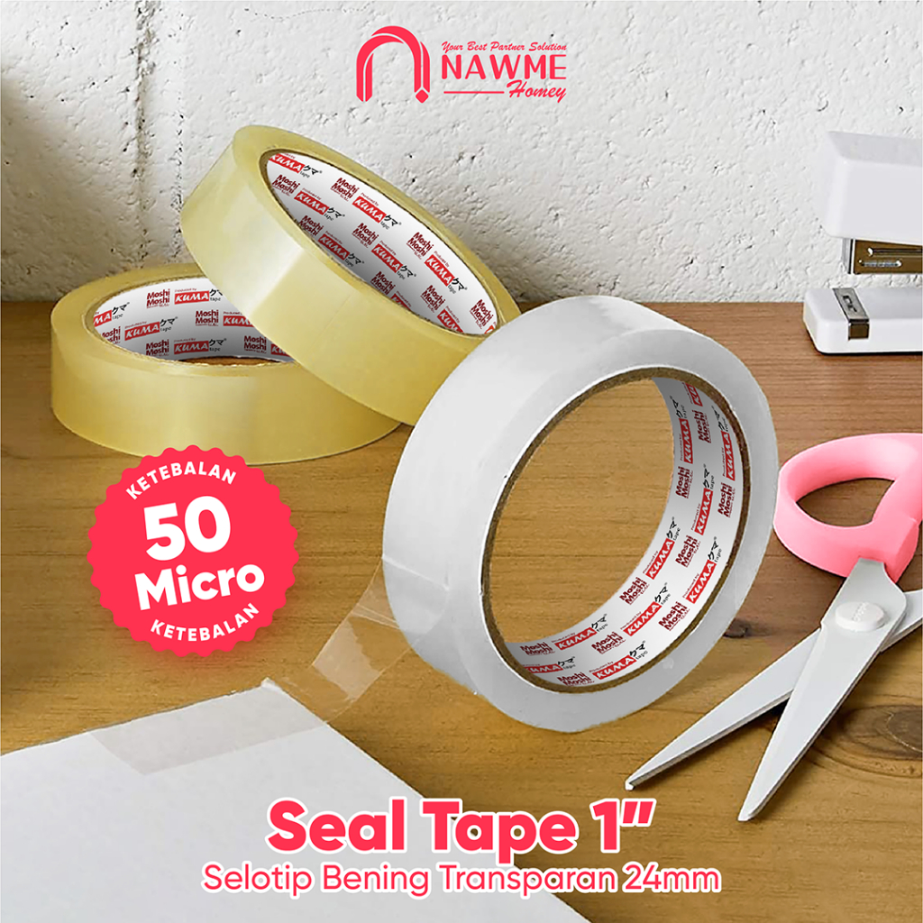 

Seal Tape Selotip Bening Moshi Kuma 1 inch 50 Micro Peralatan Kantor Prakarya Anak 24 mm 100 Yard