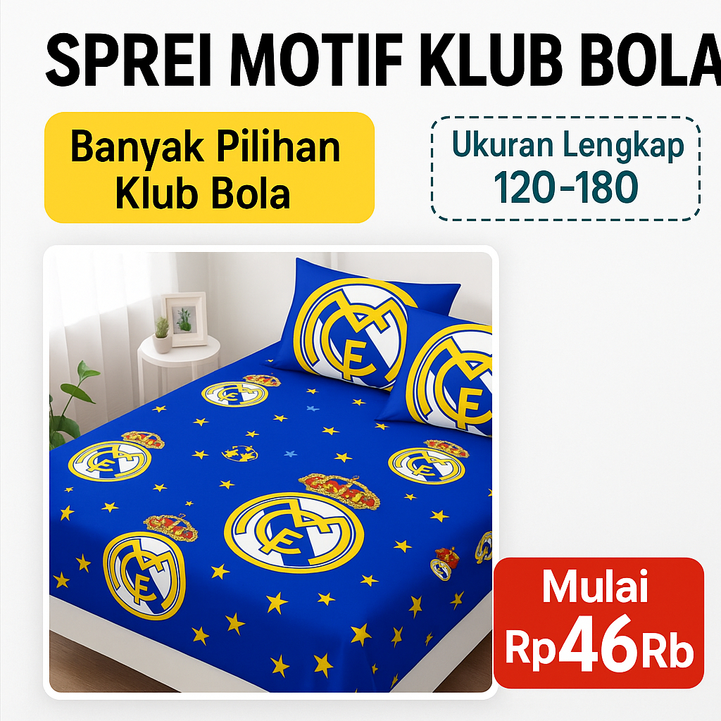 SPREI SUDUT KARET MOTIF CLUB BOLA 90X200 I 100X200 I 120X200 SPRAI  NO 4