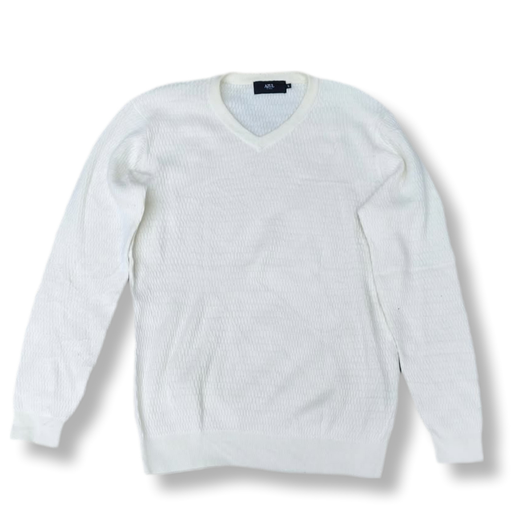 AZUL WHITE KNITWEAR SWEATER | CREWNECK RAJUT | MNZA