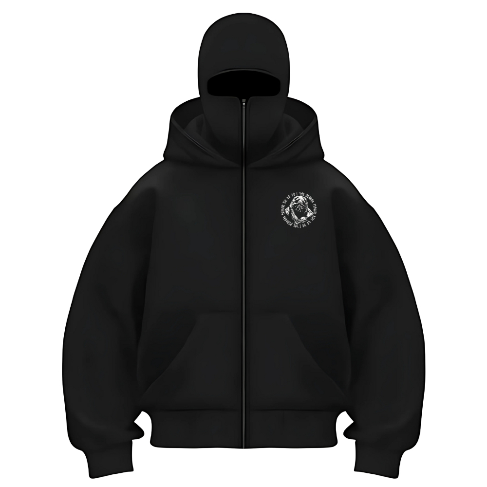 Hoodie Balaclava Zipper Reflektif Sablon Nyala Frenemy Jaket Boxy Hitam Pria Wanita