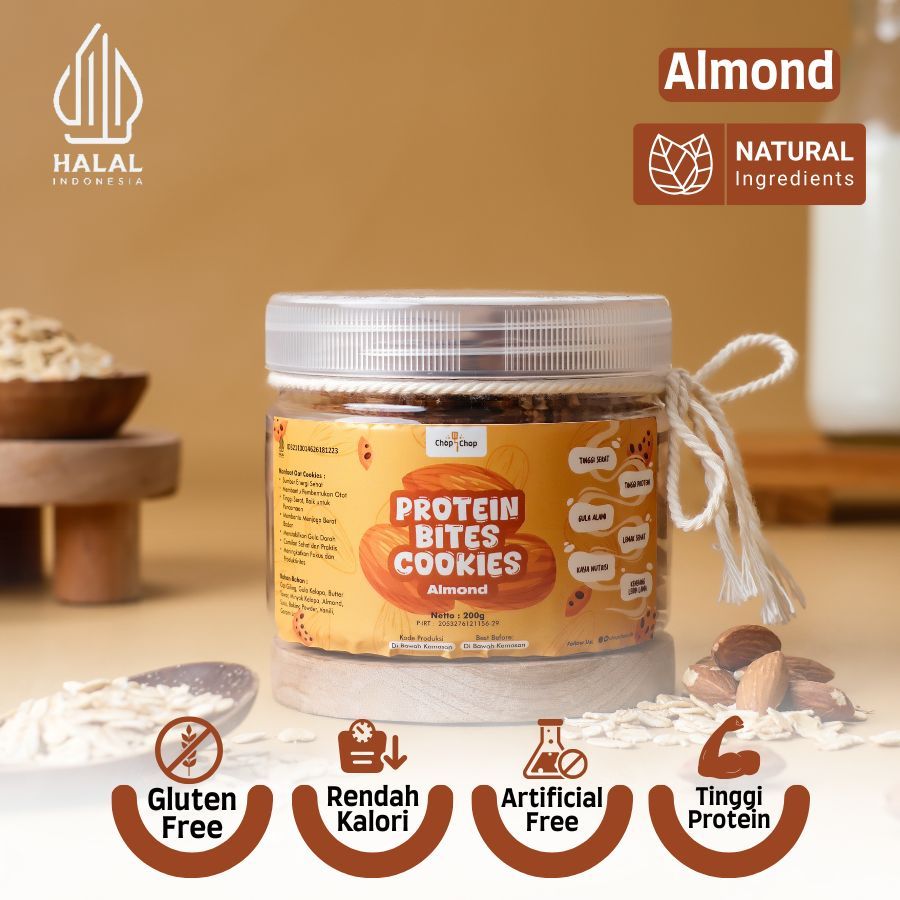 

ChopChop High Protein Bites Cookies Almond | Gluten Free, Rendah Gula, Tinggi Serat
