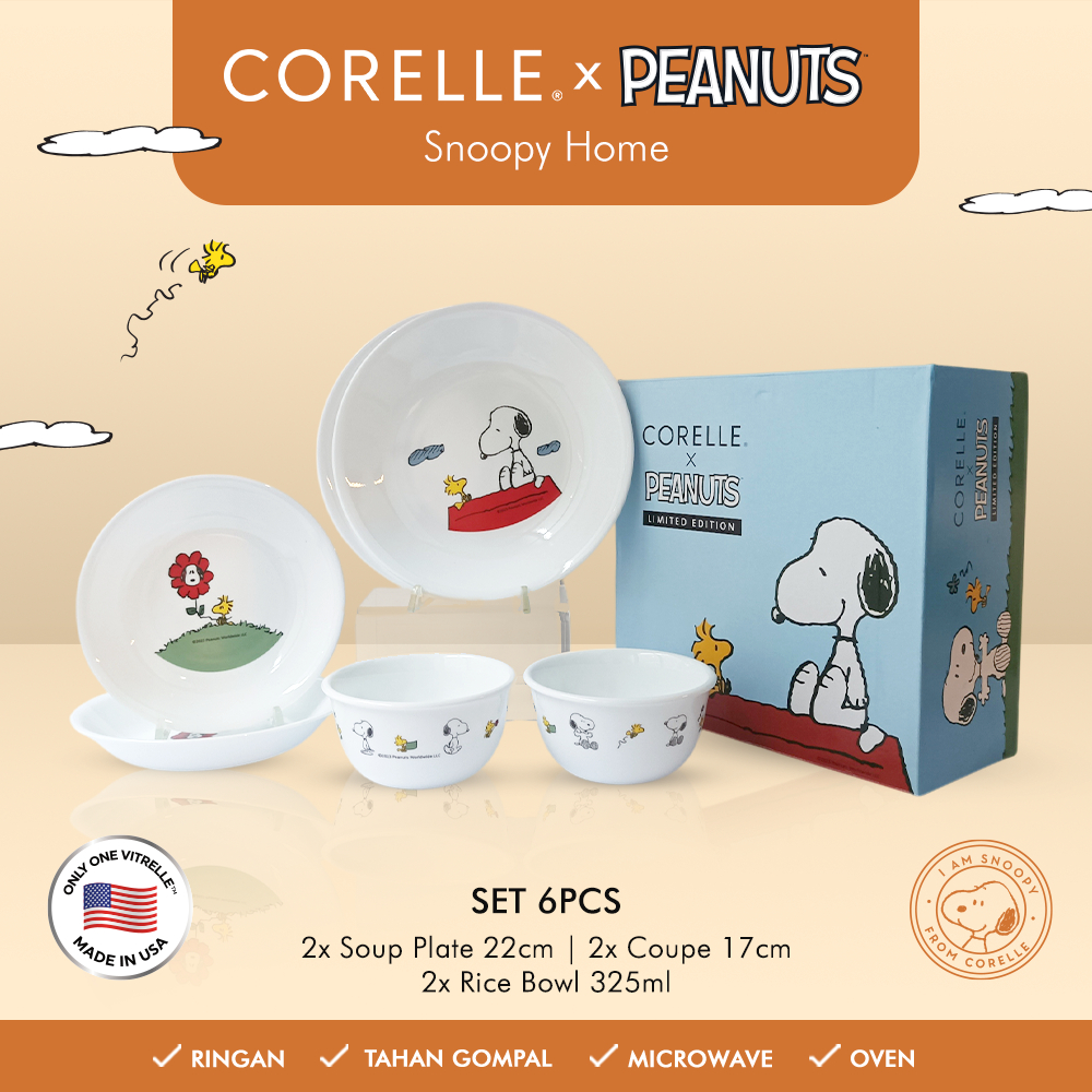 CORELLE Snoopy Dinner Set Plate & Bowl Set Piring Makan & Mangkok Peanuts Collection Elegan Ringan &