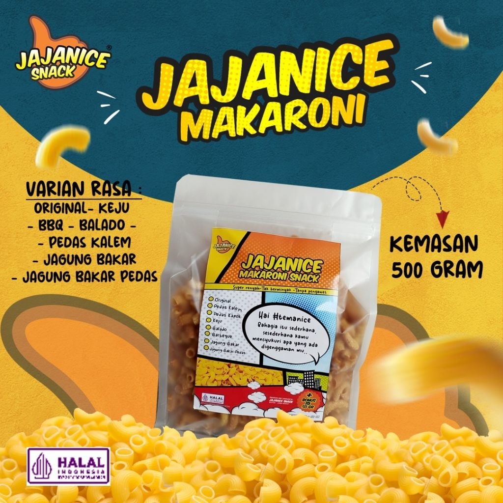 

JAJANICE SNACK KEMASAN ZIPLOCK 500GRAM MAKARONI RENYAH TAK BERMINYAK | MAKARONI PEDAS | MAKARONI HALAL| SNACK MAKARONI PEDAS | SNACK KEKINIAN | MAKORONI GURIH