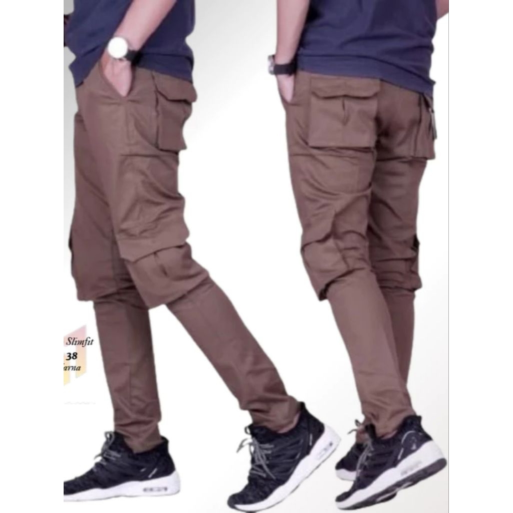 Celana cargo Panjang pria slimfit Cargo kimpul pensil Polos size 27-38