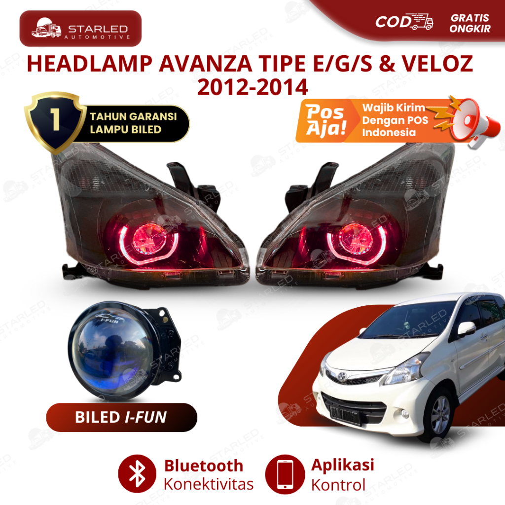 Headlamp Avanza Veloz 2012 - 2014 Tipe E/G/S Dan Veloz Custom Set Biled RGB Bluetooth Lampu Depan Av