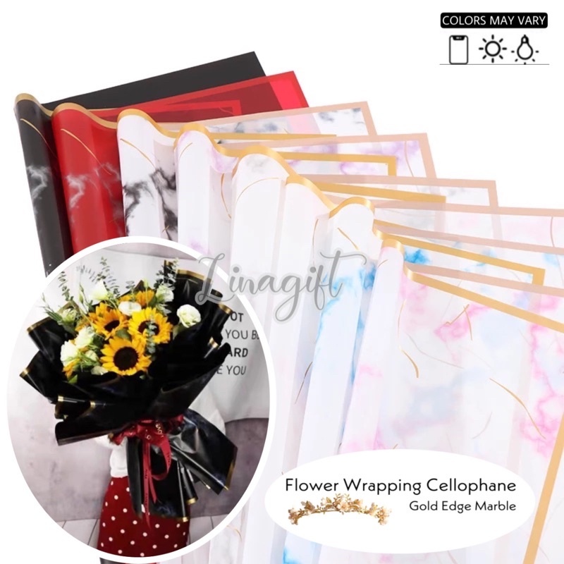 

( 5 Lembar ) GOLD EDGE MARBLE - FLOWER WRAPPING PAPER PLASTIC CELLOPHANE KERTAS BUNGA BUKET FLORIST