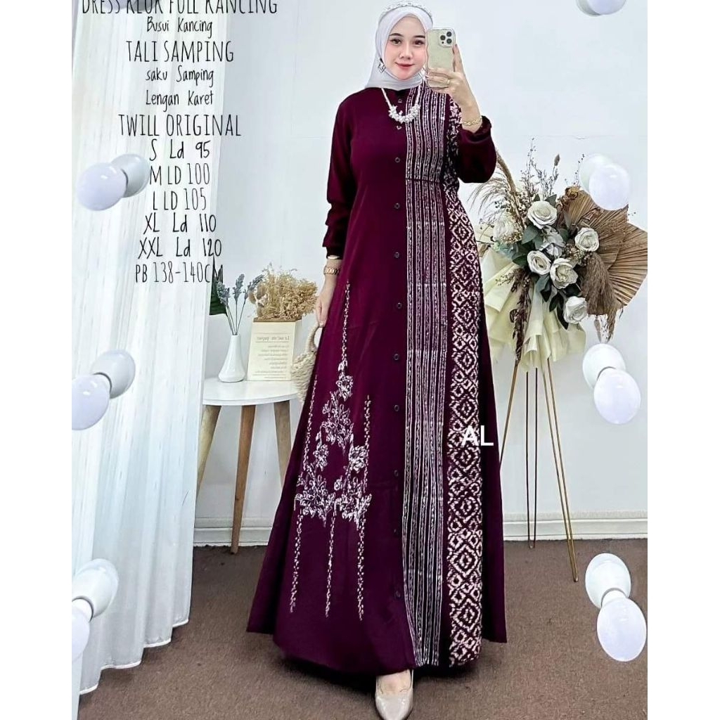 Dress batik twill original pekalongan MODEL KLOK A Elegan Gamis lebaran Gamis santai Rayon Premium S