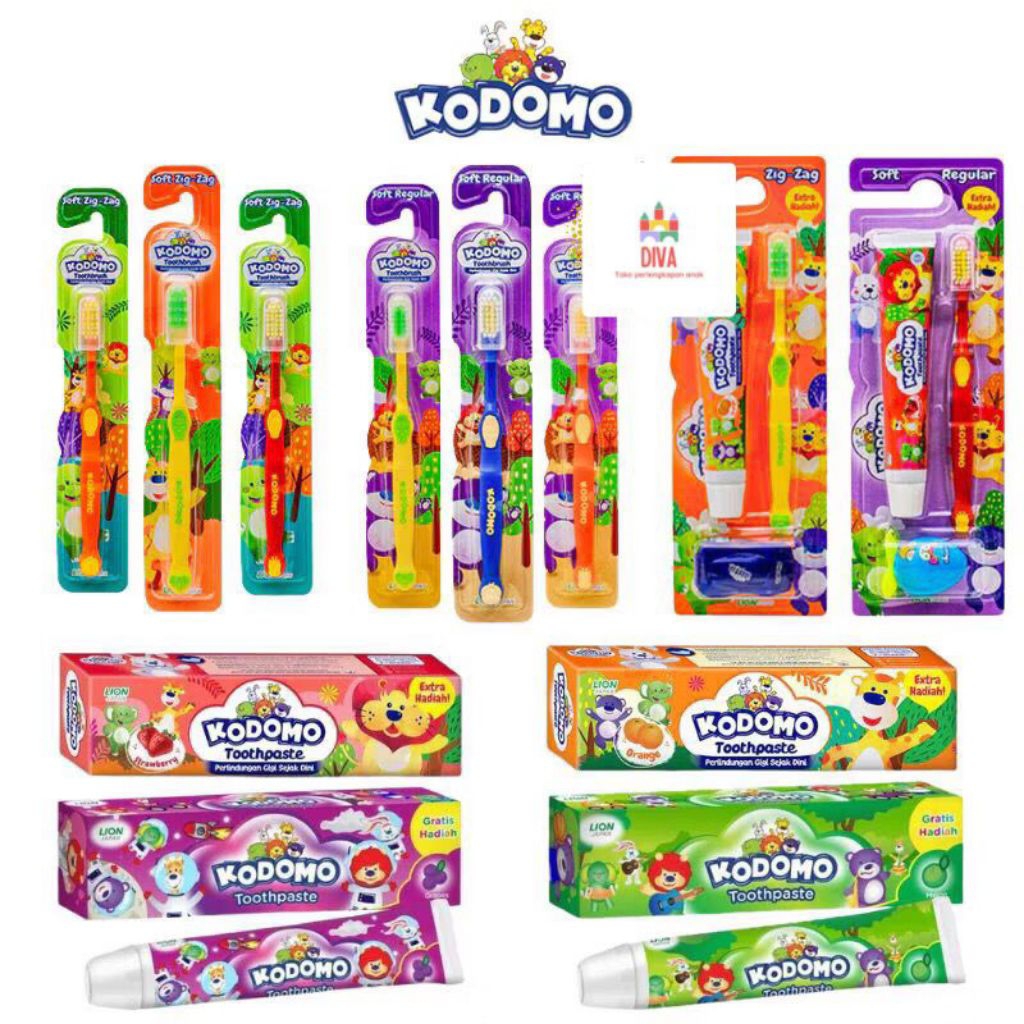 KODOMO Sikat & Pasta Gigi Set 2in1 Reguler Zig Zag Odol Anak Sikat Gigi Kodomo