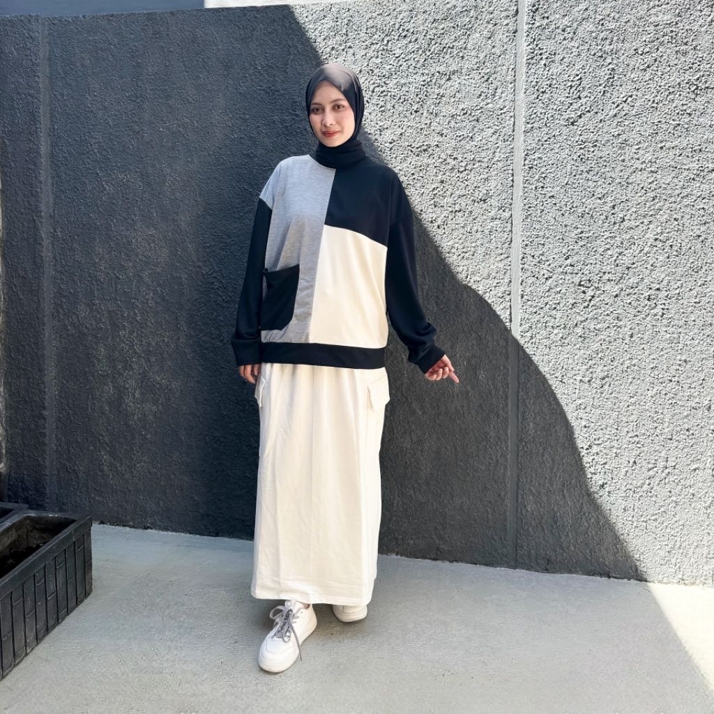 Setelan One Set Olahraga Sporty Rok Soft Babyterry Putih Fit M-XXL Lezahrasignature Stelan Olga Olla
