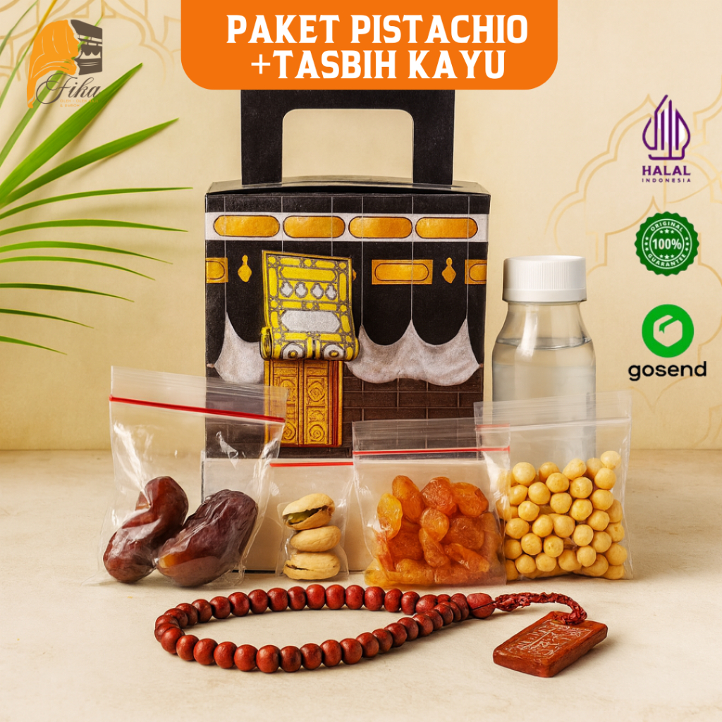 

Paket Oleh Oleh Haji Umroh dan Haji Gift Hampers Pistachio dan Tasbih Kayu