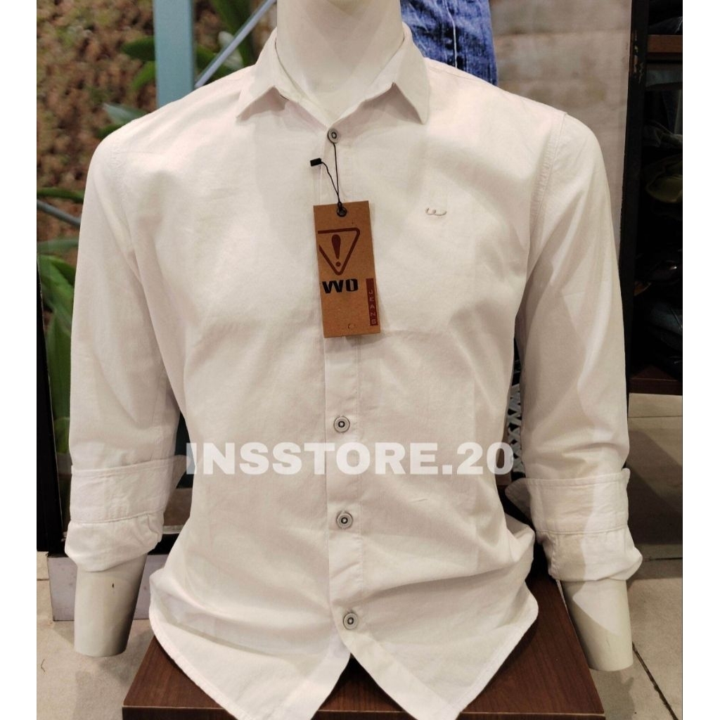 KEMEJA PRIA WATCHOUT JEANS ORIGINAL SLIM FIT WARNA PUTIH POLOS LENGAN PANJANG KUALITAS PREMIUM