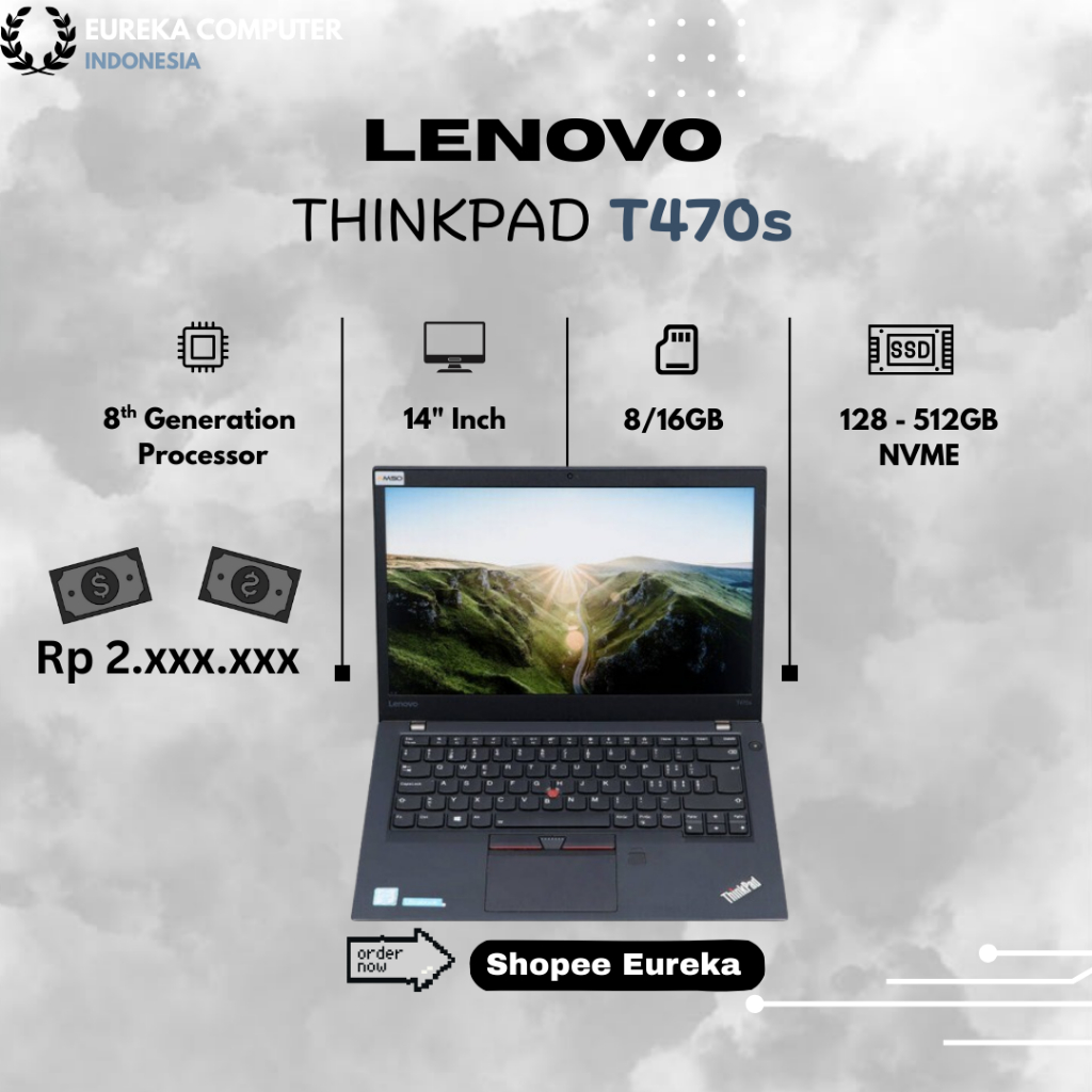 Lenovo Thinkpad T470s / T460s Intel Core i5 Gen 6 RAM 8GB Laptop Mulus - T460s, RAM 8GB SSD 128
