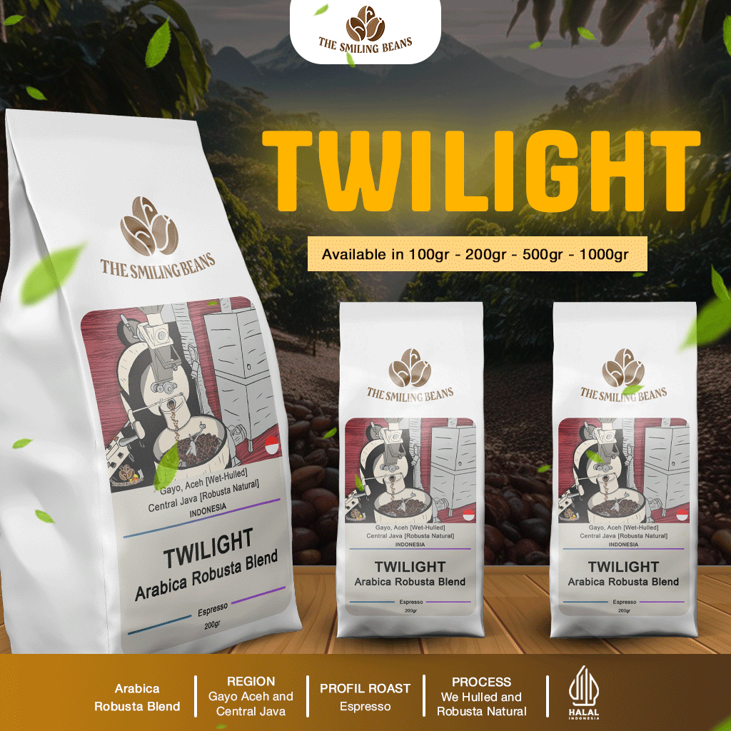 

TWIGHLIGHT I THE SMILING BEANS I ARABICA ROBUSTA BLEND I ROASTED BEANS - BIJI KOPI