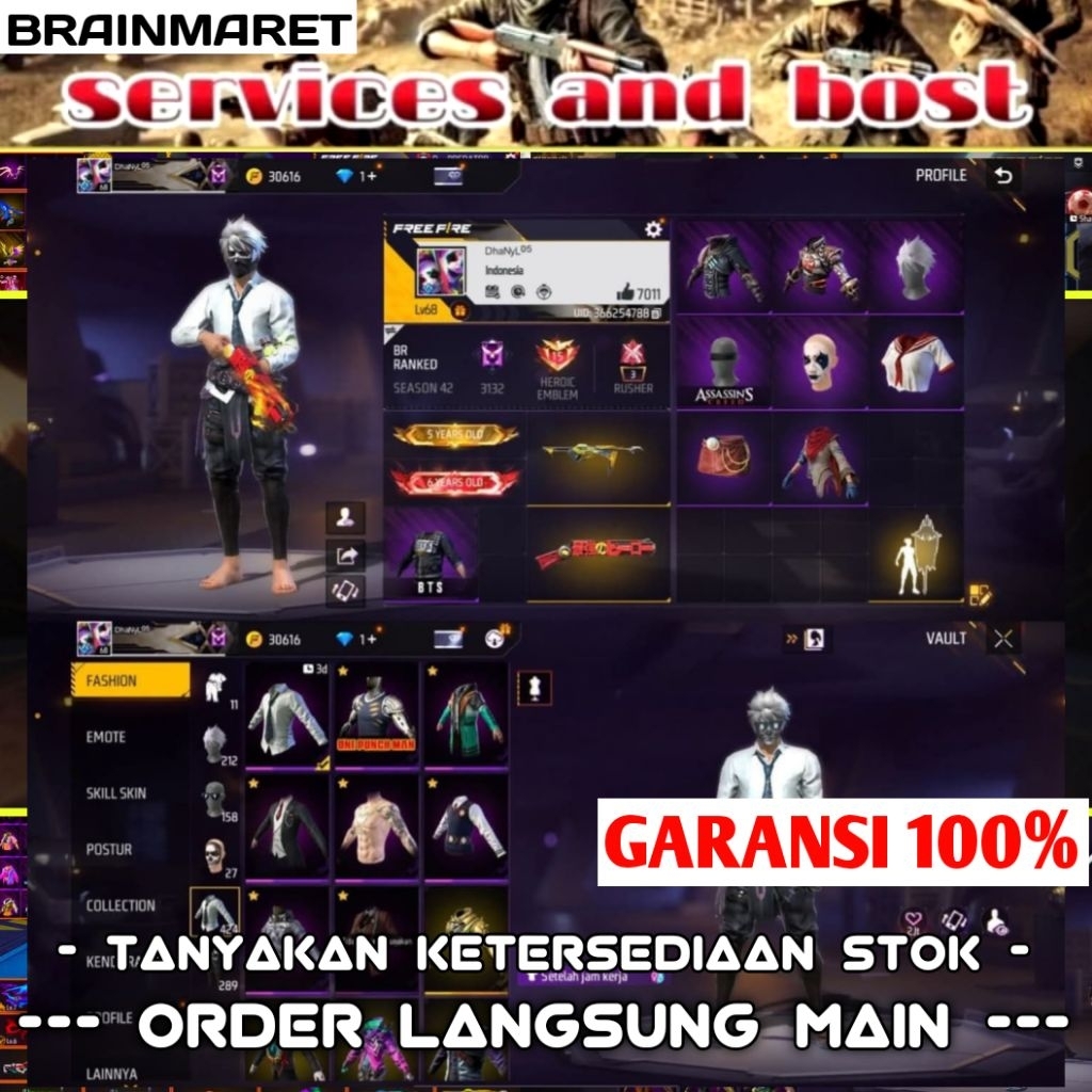 AKUN SULTAN FF GG IDAMAN - BRAINMARET