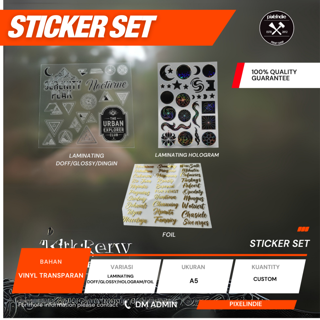 

Cetak Sticker Set Vinyl Waterproof | Doff | Glossy | Transparan | Gold | Silver