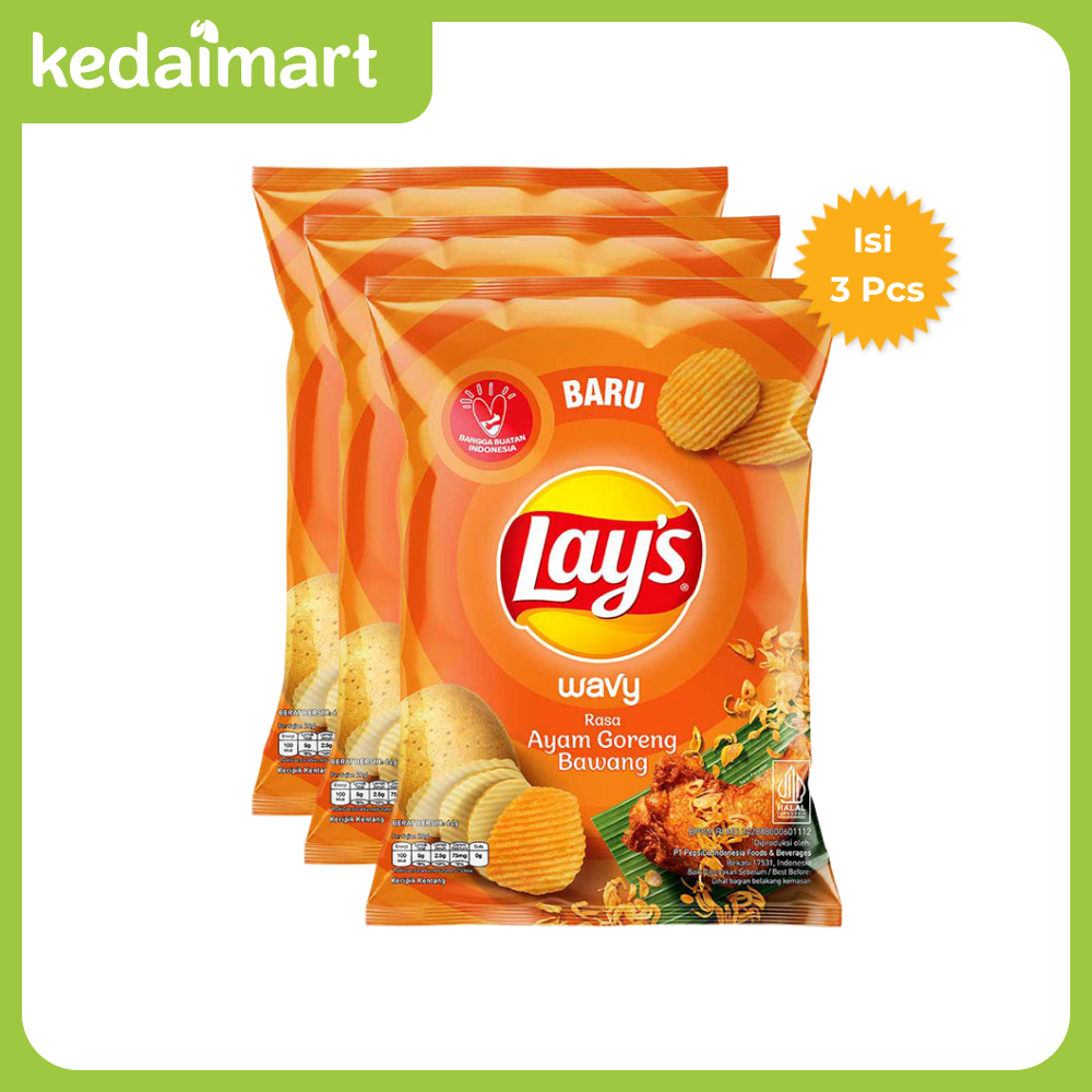 

Lays Wavy Keripik Kentang Rasa Ayam Goreng Bawang 64 Gram X 3 Pcs