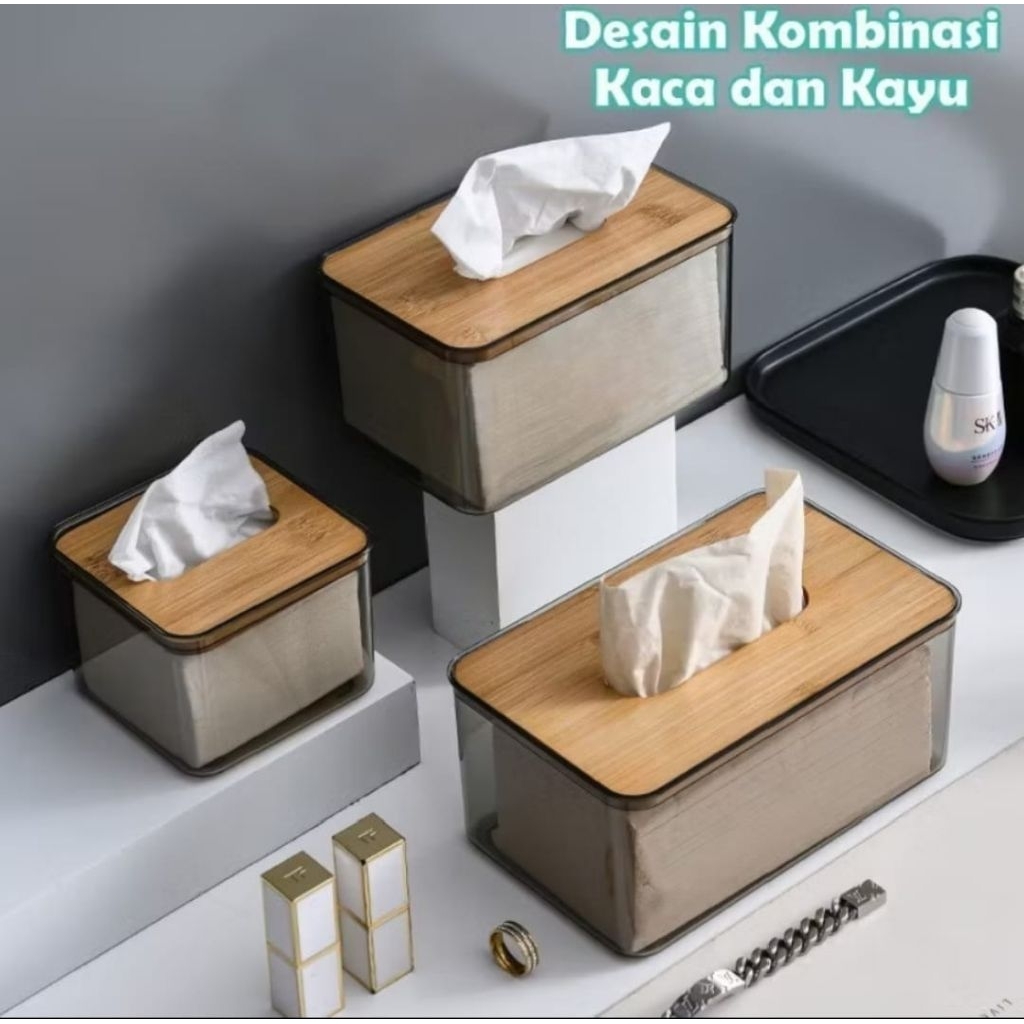 Tempat Kotak Tisu Kayu Transparan Aesthetic / Kotak Tisu Akrilik / Tempat Tisu Kamar Mandi / Tissue 