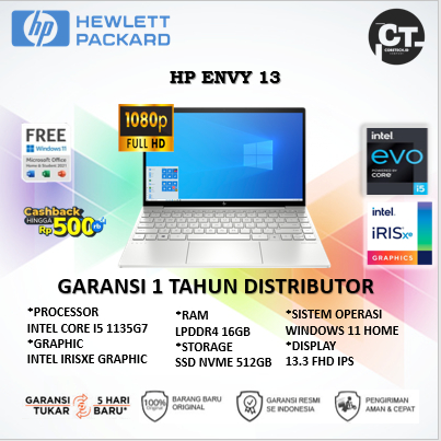 HP Envy 13 i5 1135G7 16GB 1TB SSD 13.3 Inch FHD IPS WINDOWS 11 PROFESIONAL