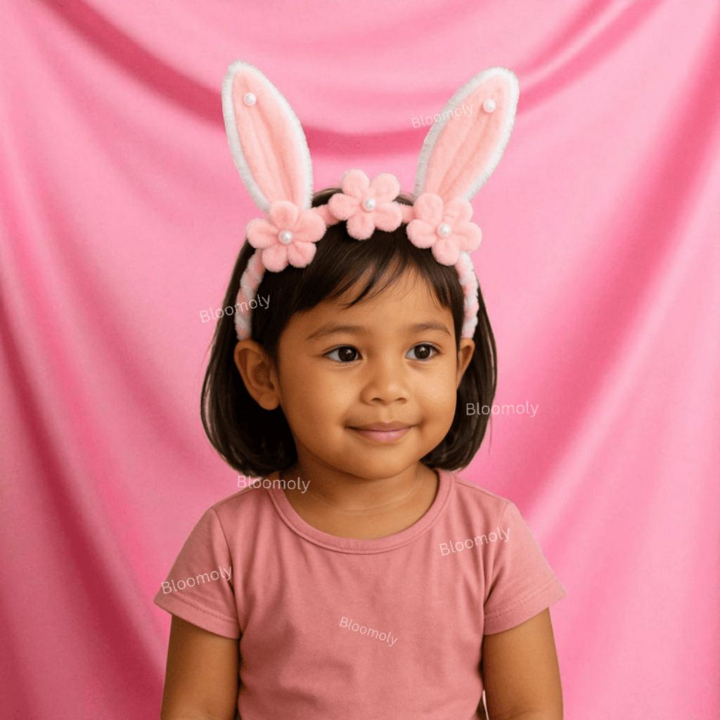 Bando Anak Lucu Bunga Telinga Kelinci Headband Kostum TK SD PAUD Aksesoris Rambut Cewek Ulang Tahun 