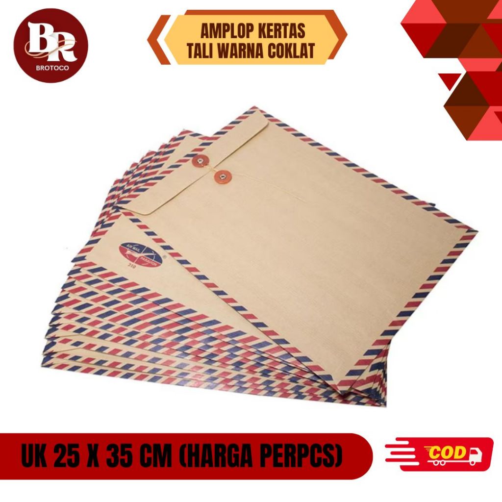 

[BROTOCO] Amplop Kertas Coklat Airmail Tali 310 - Ukuran Folio 25 x 35 cm