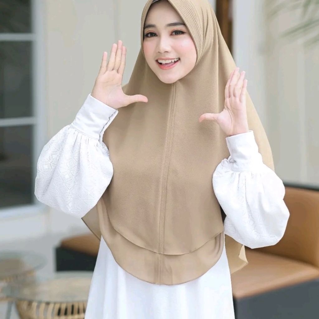 Jilbab instan hijab instan pet 2 layer jersey premium size L bahan jersey premium