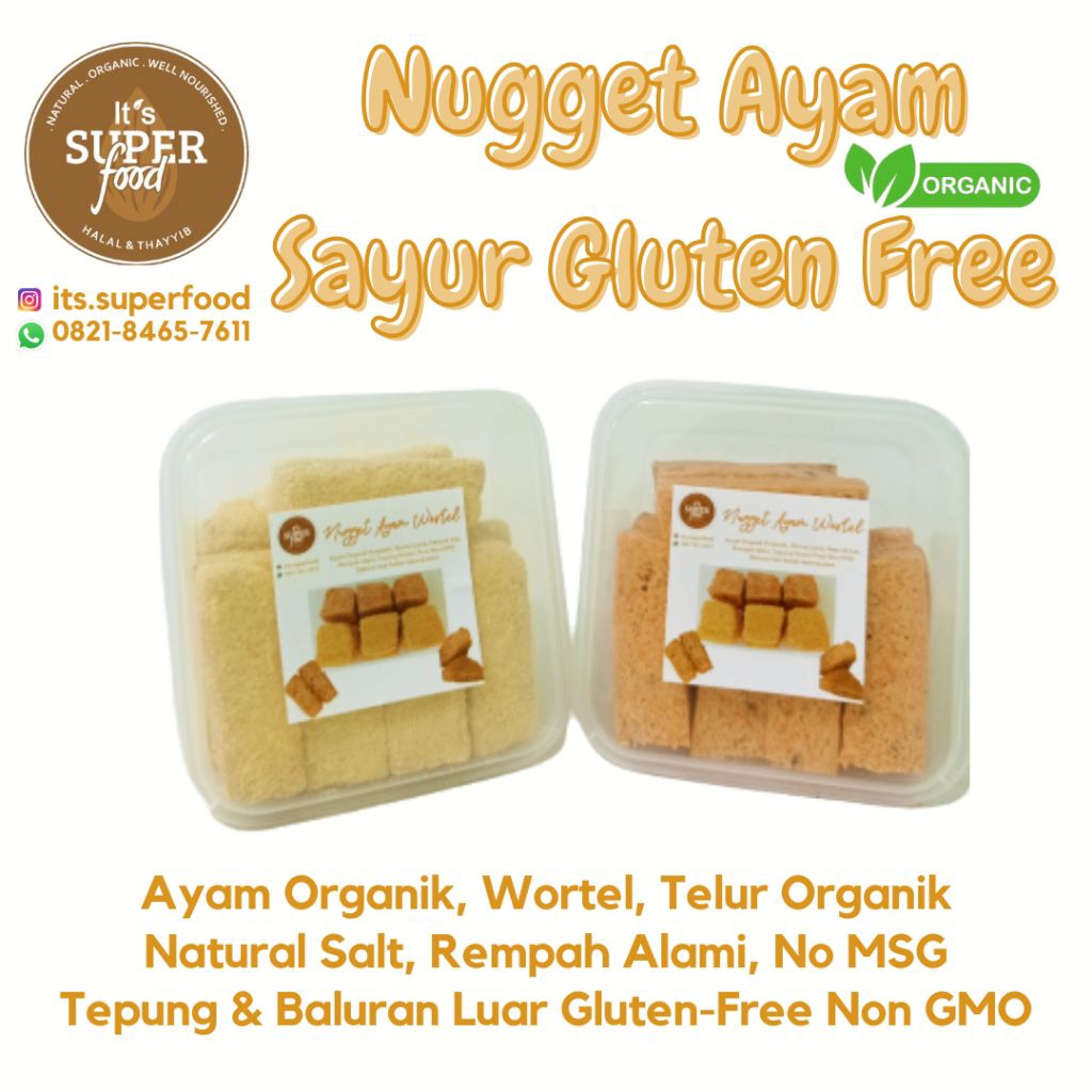

Nugget Ayam Sayur Gluten Free Berat 250gr | Ayam Organik | Non GMO | Non UPF